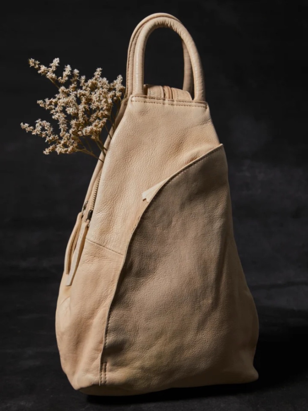 Women’s Beige Leather Sling Bag - Minimal Everyday Carry